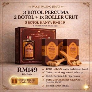 3 Botol Minyak Khazanah Saffron ( Free 2 Botol & Roller Kayu Urut )